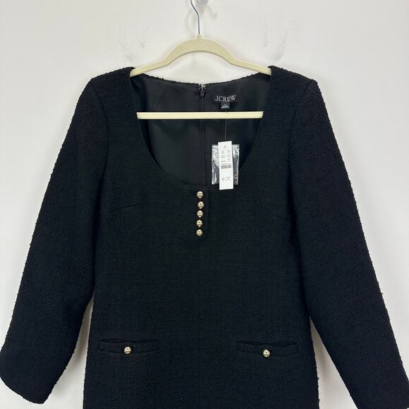 J.Crew Sophia Scoopneck Dress Tweed Classic Preppy Cocktail Wool Black US 12 NWT - Picture 5 of 10